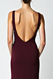 Sheath Cabernet Backless Tea Length Bridesmaid Dress