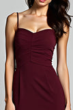 Asymmetrical Cabernet Sheath Tea Length Bridesmaid Dress