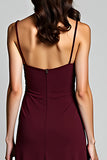 Asymmetrical Cabernet Sheath Tea Length Bridesmaid Dress