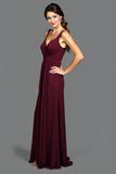 A Line Ruched Cabernet Backless Long Formal Dress