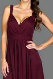 A Line Ruched Cabernet Backless Long Formal Dress