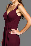 A Line Ruched Cabernet Backless Long Formal Dress