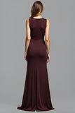 Sheath Deep V-Neck Ruched Cabernet Long Formal Dress