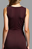Sheath Deep V-Neck Ruched Cabernet Long Formal Dress