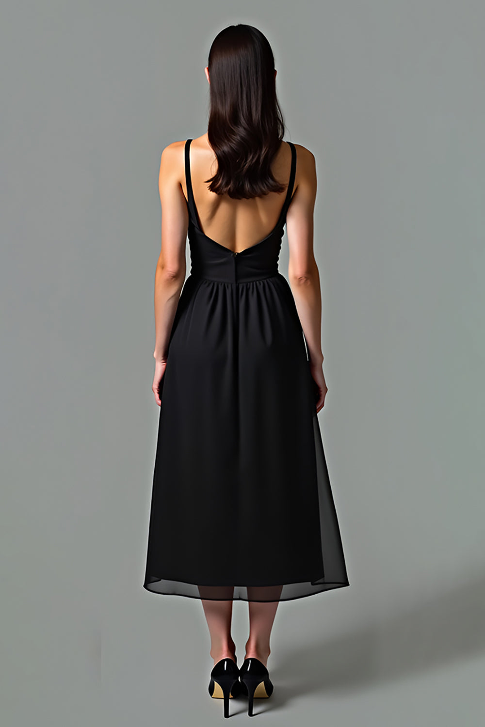 ZAPAKASA Women A Line Black Backless Black Tie Dress Deep V-Neck Knee-Length Formal Dress ZAPAKASA Women A Line Black Backless Black Tie Dress Deep V-Neck Knee-Length Formal Dress