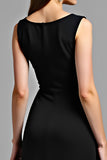 Ruched Black V-Neck Knee-Length Graduation Dress