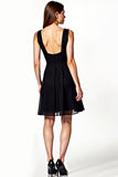 A Line Black Backless Knee-Length Graduation Dress