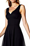 A Line Black Backless Knee-Length Graduation Dress