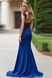 Mermaid Royal Blue Backless Mother of the Bride Dress with Appliques