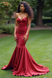 Mermaid Strapless Sparkly Burgundy Long Prom Dress