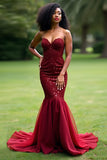 Mermaid Sequins Sparkly Burgundy Tulle Long Prom Dress