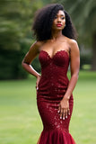 Mermaid Sequins Sparkly Burgundy Tulle Long Prom Dress