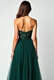 Appliques A Line Dark Green Strapless Long Prom Dress with Slit