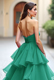 Sweetheart Tulle Dark Green Tiered Long Prom Dress
