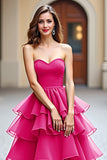 Sweetheart Tulle Dark Green Tiered Long Prom Dress