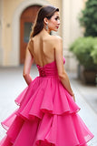 Sweetheart Tulle Dark Green Tiered Long Prom Dress