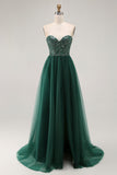 Sparkly Dark Green Sweetheart Long Prom Dress with Sequins