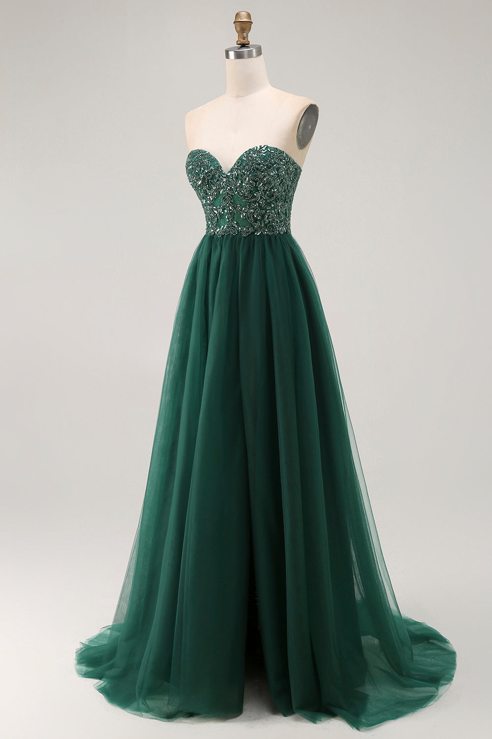 Sparkly Dark Green Sweetheart Long Prom Dress with Sequins