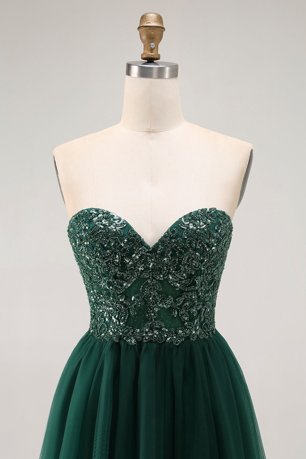 Sparkly Dark Green Sweetheart Long Prom Dress with Sequins