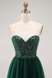 Sparkly Dark Green Sweetheart Long Prom Dress with Sequins