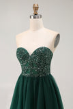 Sparkly Dark Green Sweetheart Long Prom Dress with Sequins