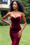 Strapless Velvet Long Burgundy Mermaid Prom Dress