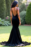 Deep V-Neck Long Black Mermaid Prom Dress