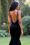 Deep V-Neck Long Black Mermaid Prom Dress