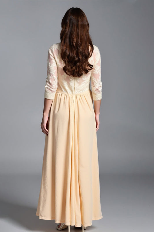 Ruched Champagne Appliqued A Line Mother of the Bride Dress