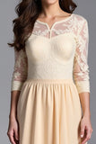 Ruched Champagne Appliqued A Line Mother of the Bride Dress