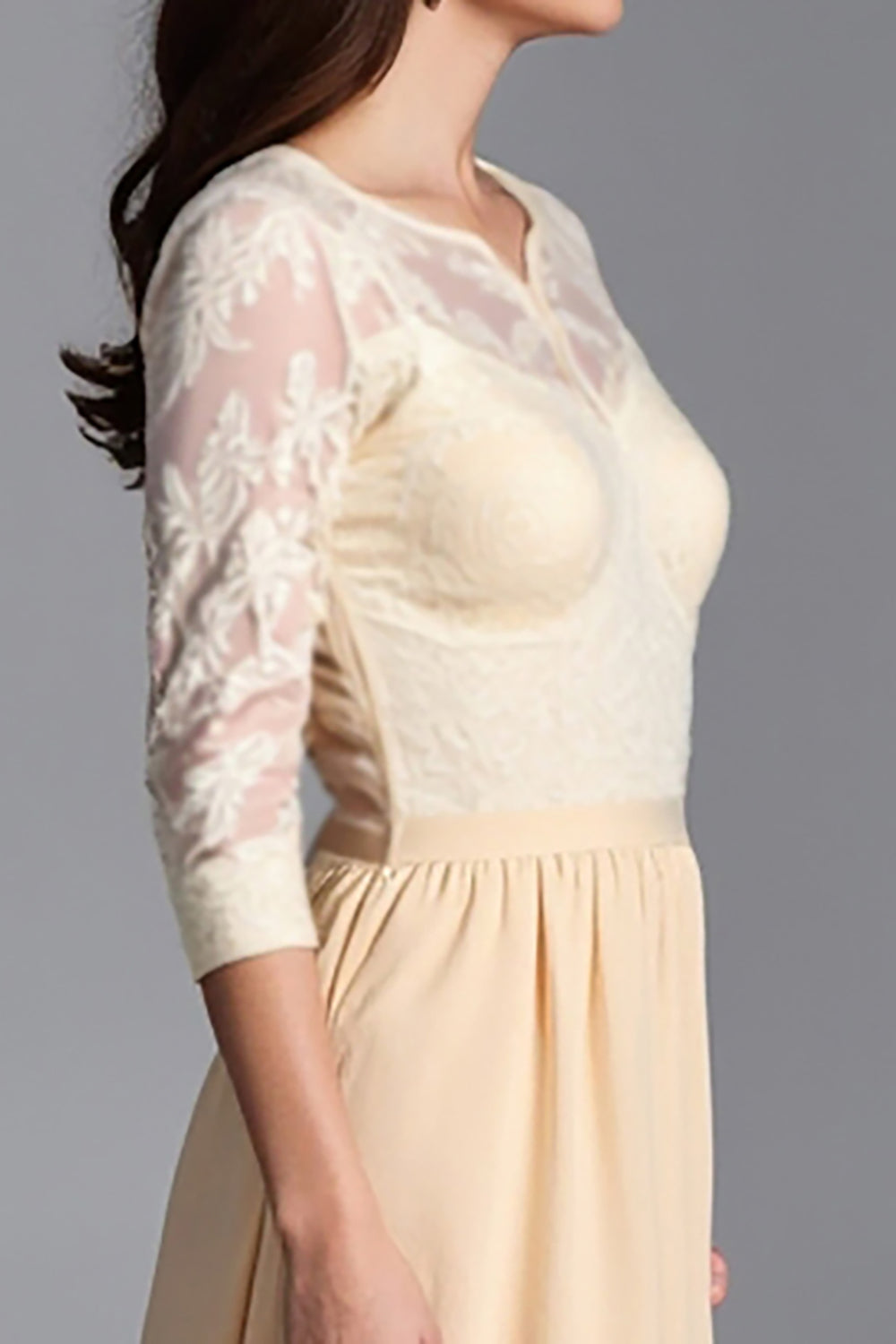 Ruched Champagne Appliqued A Line Mother of the Bride Dress