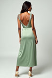 Column Dusty Sage Backless Tea-Length Formal Dress with Beading