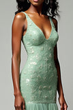 Mermaid Dusty Sage Tulle Backless Long Prom Dress