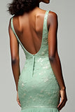 Mermaid Dusty Sage Tulle Backless Long Prom Dress