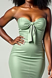 Mermaid Dusty Sage Strapless Satin Long Prom Dress with Bowknot
