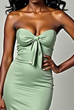 Mermaid Dusty Sage Strapless Satin Long Prom Dress with Bowknot