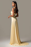 Daffodil Backless Sweep Train Long Prom Dress with Beading