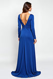 Sheath Royal Blue Long Sleeves Mother of the Bride Dress with 3D Flowers