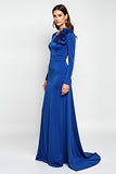 Sheath Royal Blue Long Sleeves Mother of the Bride Dress with 3D Flowers