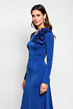 Sheath Royal Blue Long Sleeves Mother of the Bride Dress with 3D Flowers
