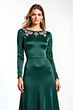 Pine Round Neck Floral Mother of the Bride Dress with Long Sleeves