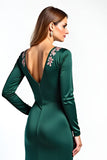Pine Round Neck Floral Mother of the Bride Dress with Long Sleeves