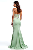 Sheath Dusty Sage Square Neck Long Prom Dress with Slit