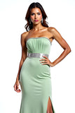 Sheath Dusty Sage Square Neck Long Prom Dress with Slit