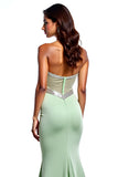Sheath Dusty Sage Square Neck Long Prom Dress with Slit