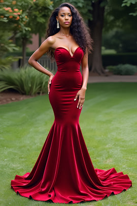 Mermaid Sweetheart Velvet Burgundy Long Prom Dress