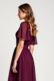 Cabernet Round Neck Embroideried Midi Length Mother of the Bride Dress