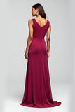 Burgundy Sheath Beaded Long Mother of the Bride Dress