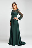 Pine Sheath Illusion Neck Mother of the Bride Dress with Long Sleeves
