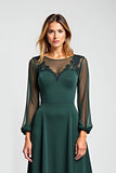 Pine Sheath Illusion Neck Mother of the Bride Dress with Long Sleeves